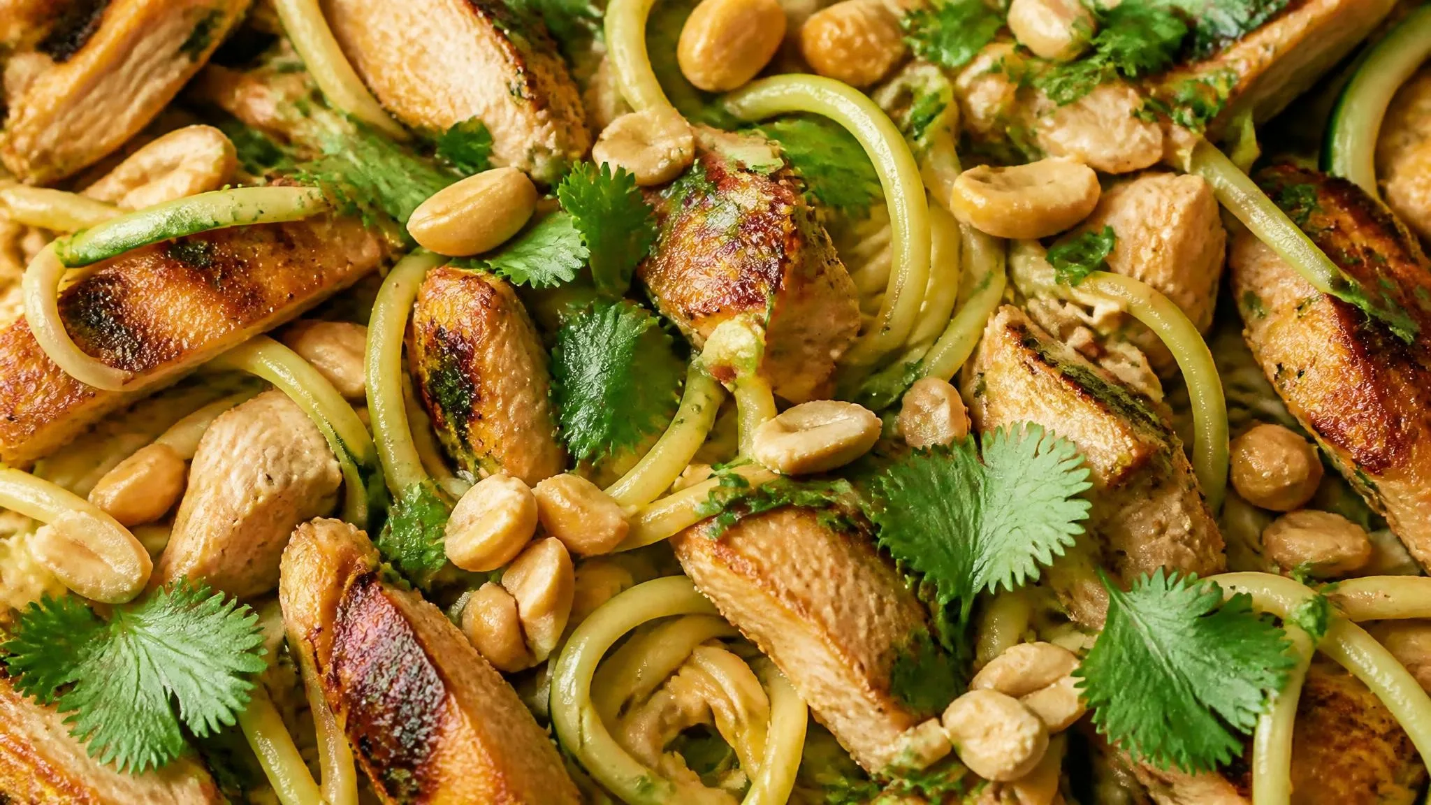 Zucchini Pad Thai with Grilled Chicken or Tempeh